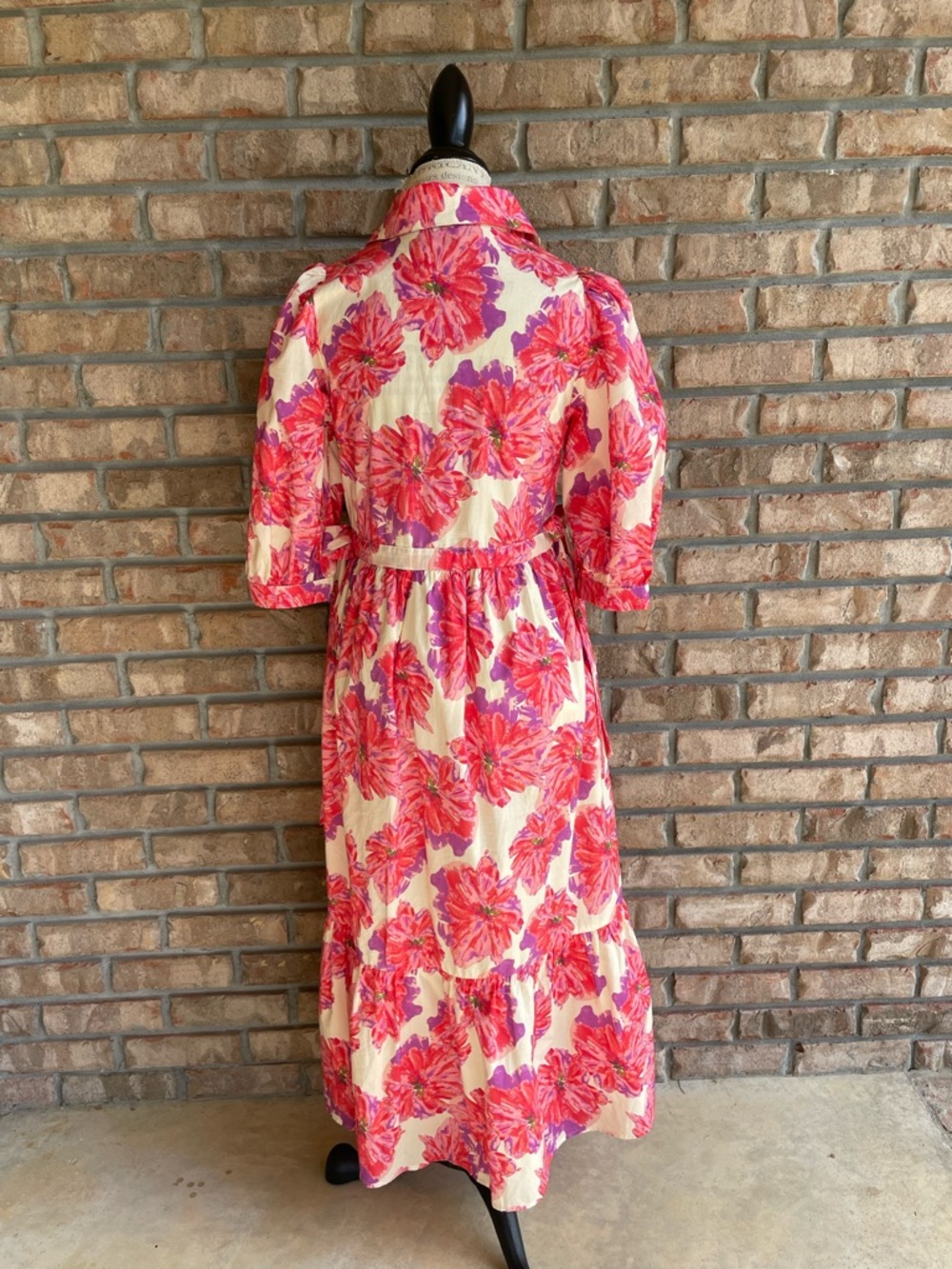 Floral Pink-and-Cream Maxi Shirt Dress - Picture 5 of 8
